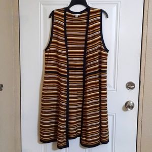Striped Open Front Long Sweater Cardigan.  Size XL.